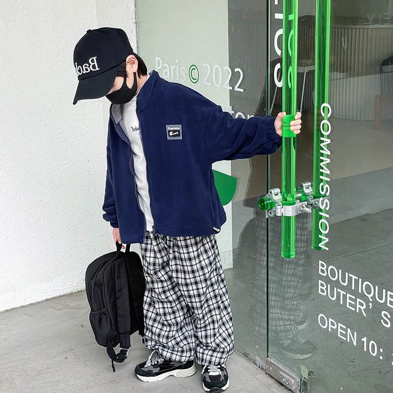 儿童卫衣男童中大童洋气秋冬外套奥粒绒女大童卫衣亲子装女孩上衣