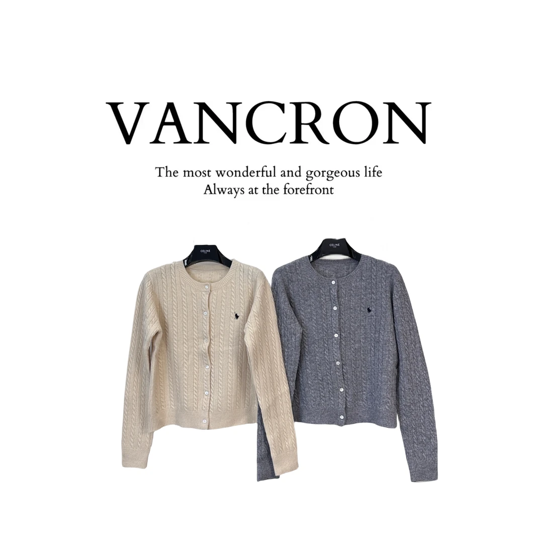 Van Cron/梵克龙羊毛衫开衫纯色短款秋冬时尚休闲百搭圆领气质ins