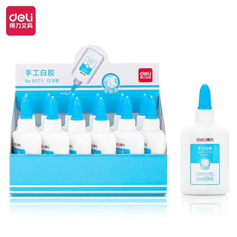 得力9071白乳胶手工制作60ml木工胶白胶可水洗液体胶水小学生DIY