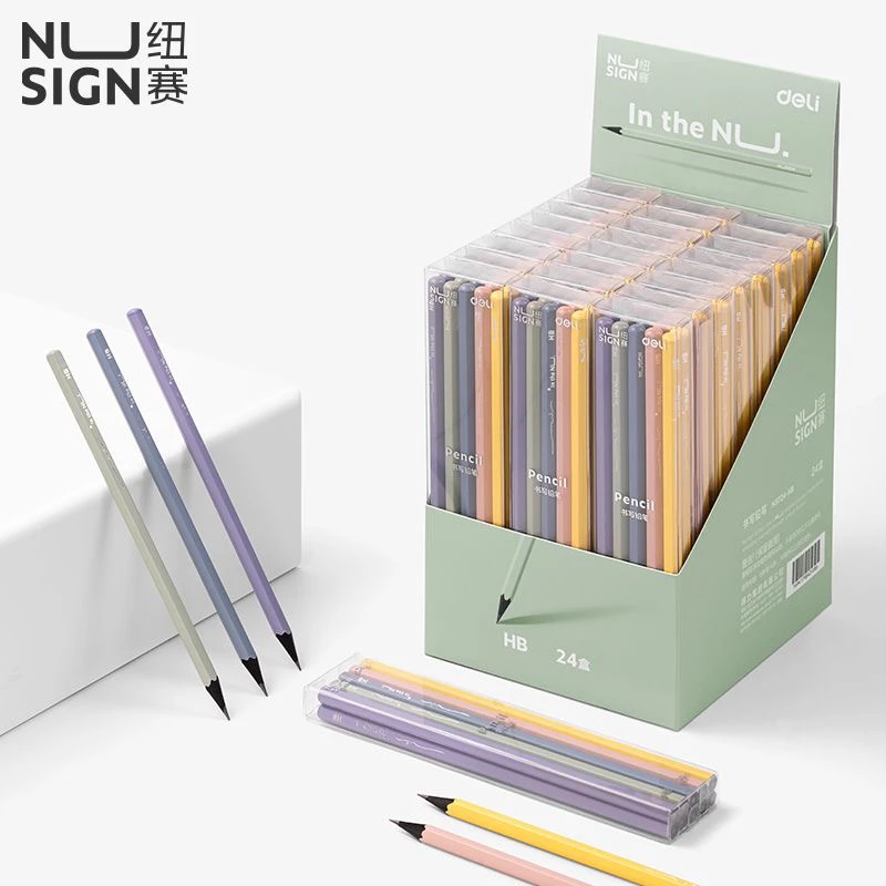 得力NS724彩杆石墨铅笔HB学生写作业美术绘画2B考试六角杆高颜值