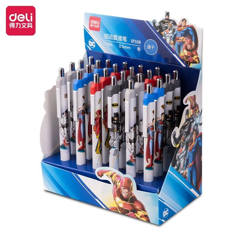 得力SF108【15支装/  直液式/速干】中性笔按动直液式笔黑色刷题笔