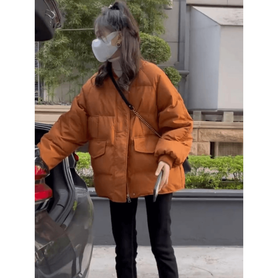 雅鹿欧货圆领白鸭绒羽绒服女2022冬新韩版短款小个子棒球服外套面