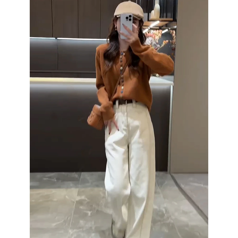 韩系减龄穿搭一整套秋季2024新款气质显瘦针织衫毛衣牛仔裤两件套