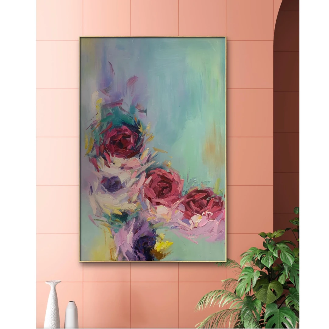 抽象玫瑰现代简约风艺术玄关过道卧室餐厅楼梯转角手绘轻奢风挂画