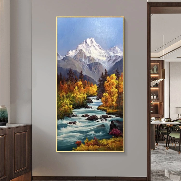 （溪水长流）现代艺术单幅竖款写实风景玄关装饰画挂画