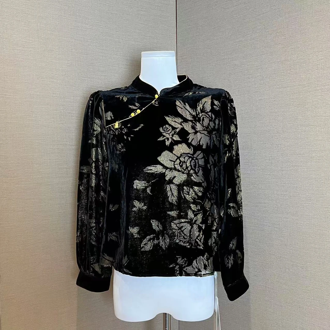 桑蚕丝烧花新中式百搭基础上衣 Q81S-24066