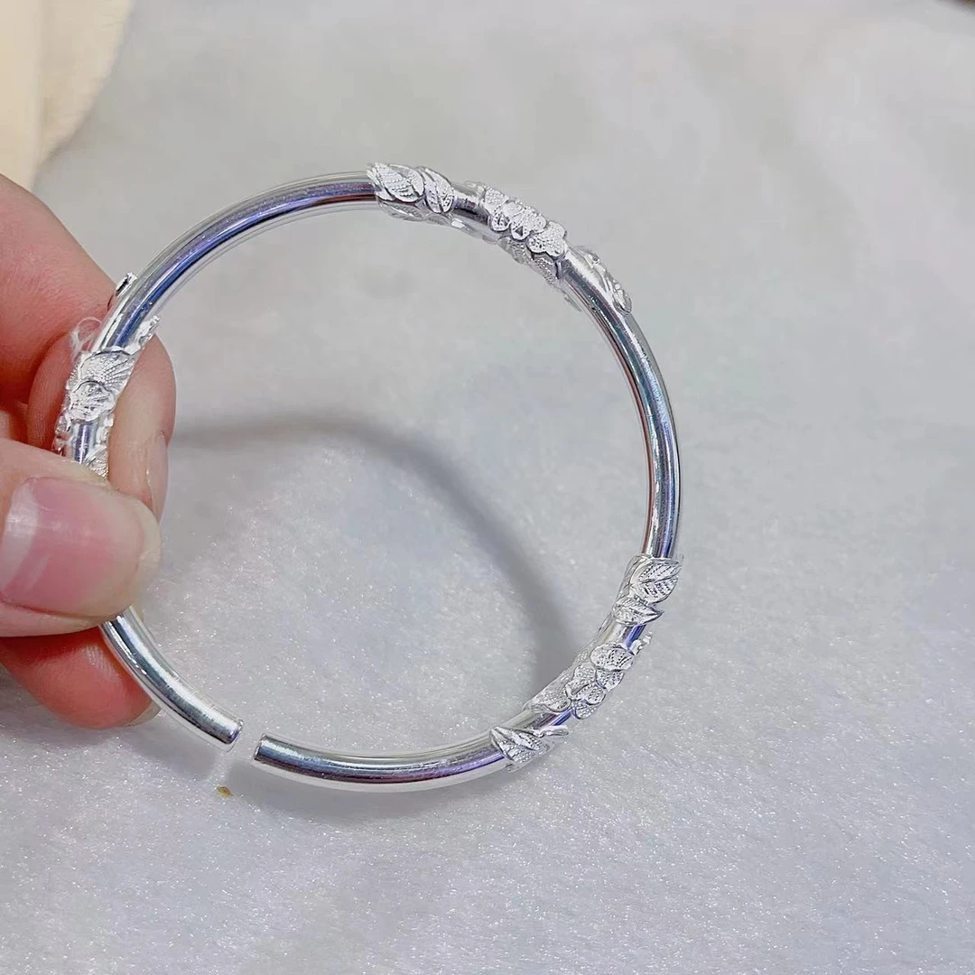 足银手镯 足银手镯 【繁花似锦开口】 约30克 足银9999手镯 A1125