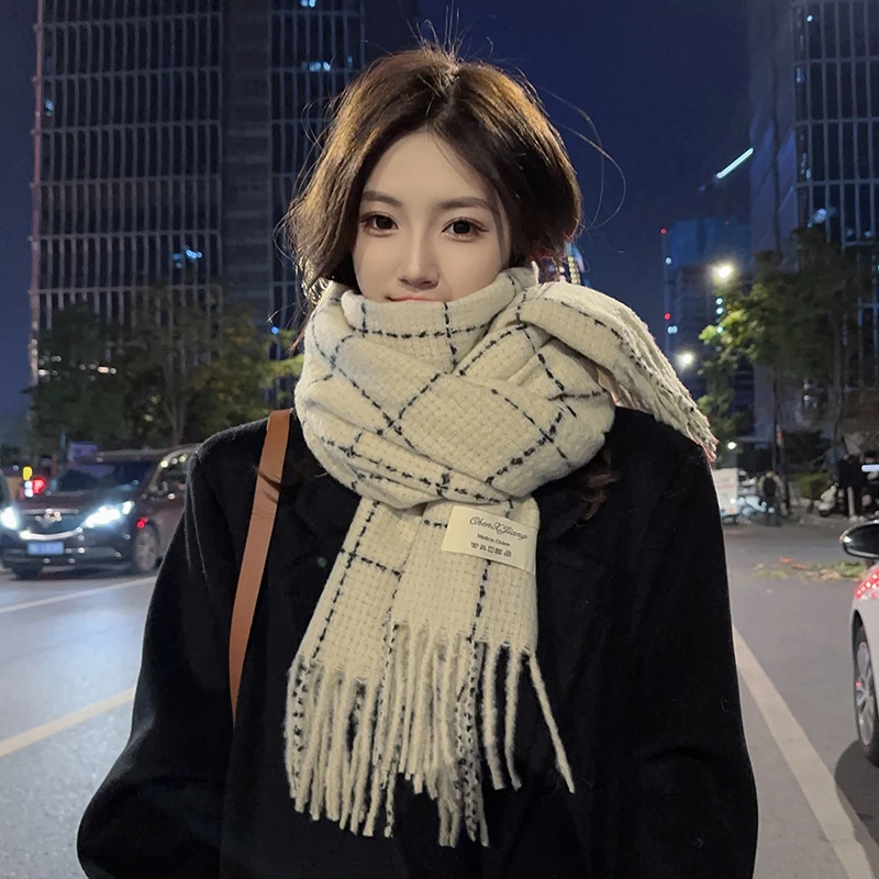 2025新款软糯格子围巾女生冬季加厚仿羊绒披肩针织保暖围脖男百搭