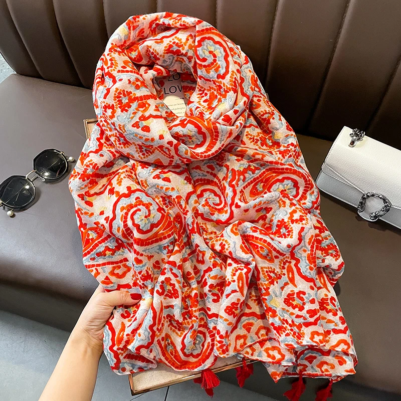 云南青海旅游穿搭薄款防晒丝巾女夏季民族风围巾披肩两用流苏纱巾