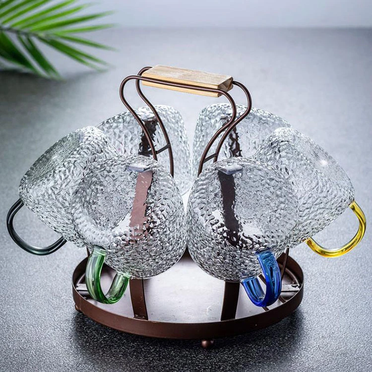 日式简约锤纹玻璃杯家用带把花茶果汁杯泡茶杯高硼硅玻璃大容量