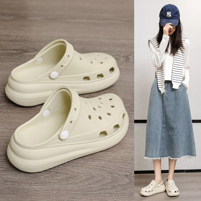 明星同款泡芙洞洞鞋女厚底增高5厘米防滑外穿百搭夏季沙滩凉拖鞋