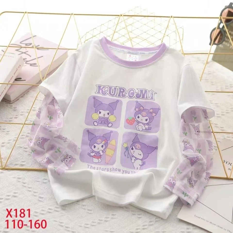 女童夏季2025新款短袖T恤库洛米防晒冰袖薄款吸汗女童短袖t恤卡通