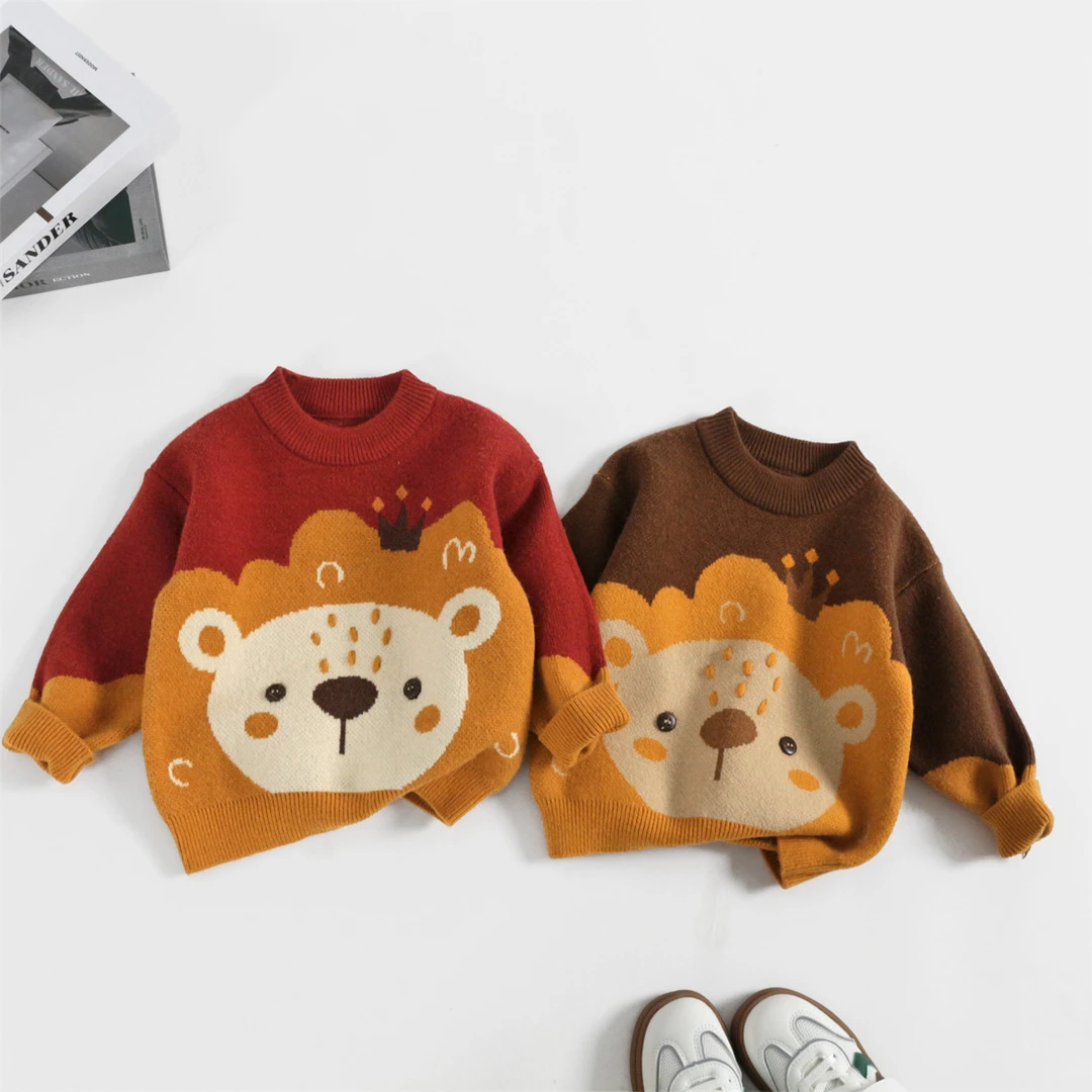 【肉妈专属】儿童毛衣打底衫狮子卡通秋冬季宝宝圆领新款针织衫