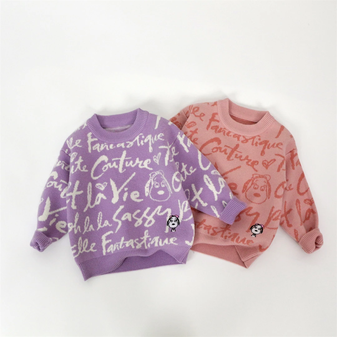 《清仓》秋季儿童套头圆领毛衣女童针织卡通宝宝打底衫