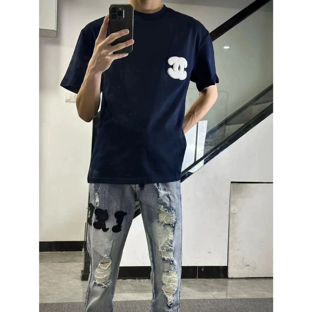 网红同款水洗做旧破洞牛仔裤刺绣字母高街休闲百搭修身学生小脚裤