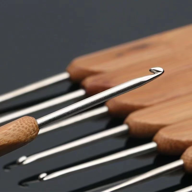 竹柄钩针毛线勾针防滑打磨手工编织工具碳化圆头家用织毛衣毛衣针