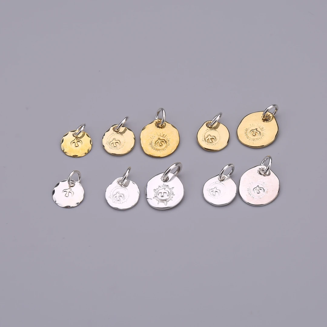 京牧 925银银制品 顶版 goros 项链配件小银饼金饼点侧挂精工吊坠