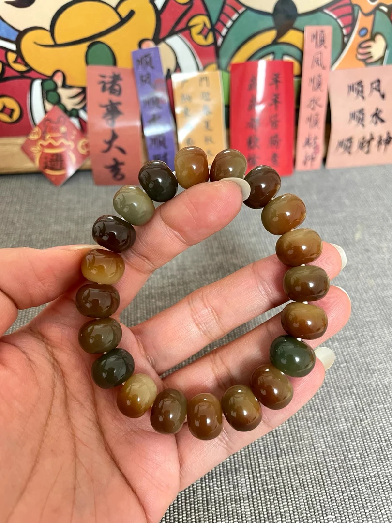 原生态白玉菩提根敦煌问天单圈手串款 约卡9*12