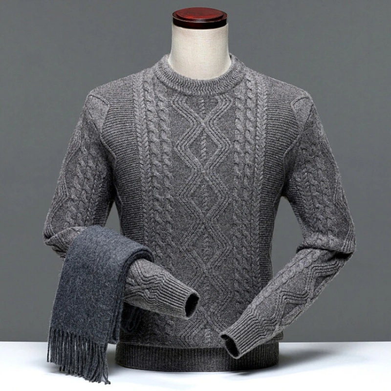 高端2023冬季男款纯色5针加厚510克全羊毛衣休闲商务男士爸爸打底