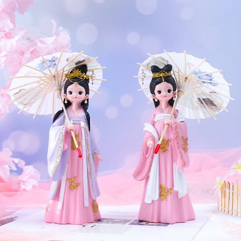 国潮古风汉服女孩摆件颜如玉撑伞系列少女心礼物书柜卧室装饰摆设