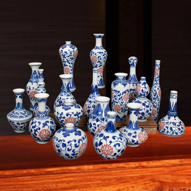 景德镇陶瓷中式花瓶 家具摆件 水培博古架复古手绘青花瓷随手礼