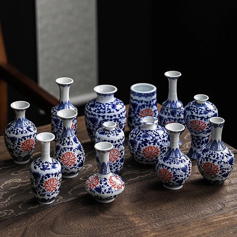 景德镇陶瓷器仿古青花瓷迷你小花插花瓶家居装饰品博古架中式摆件