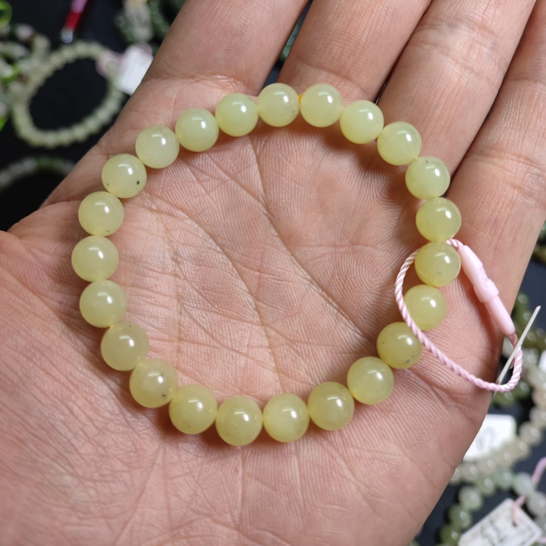 096新疆和田玉精品青黄口卡8的圆珠手串