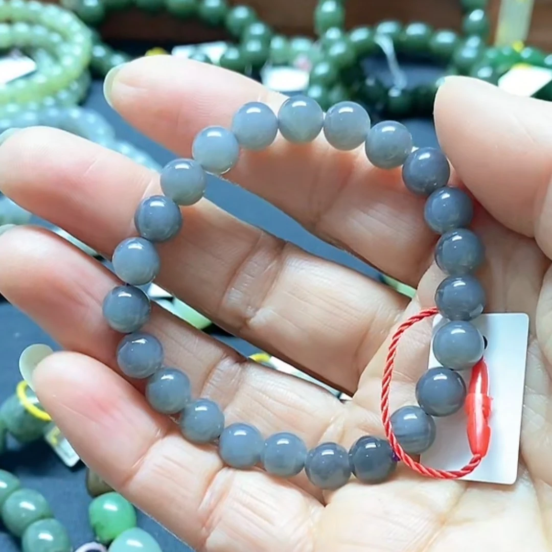 106新疆和田玉精品浅颜紫卡8的圆珠手串