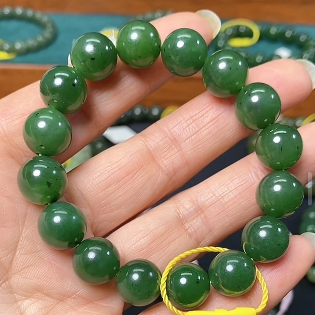 03新疆和田玉精品碧玉卡12的圆珠手串