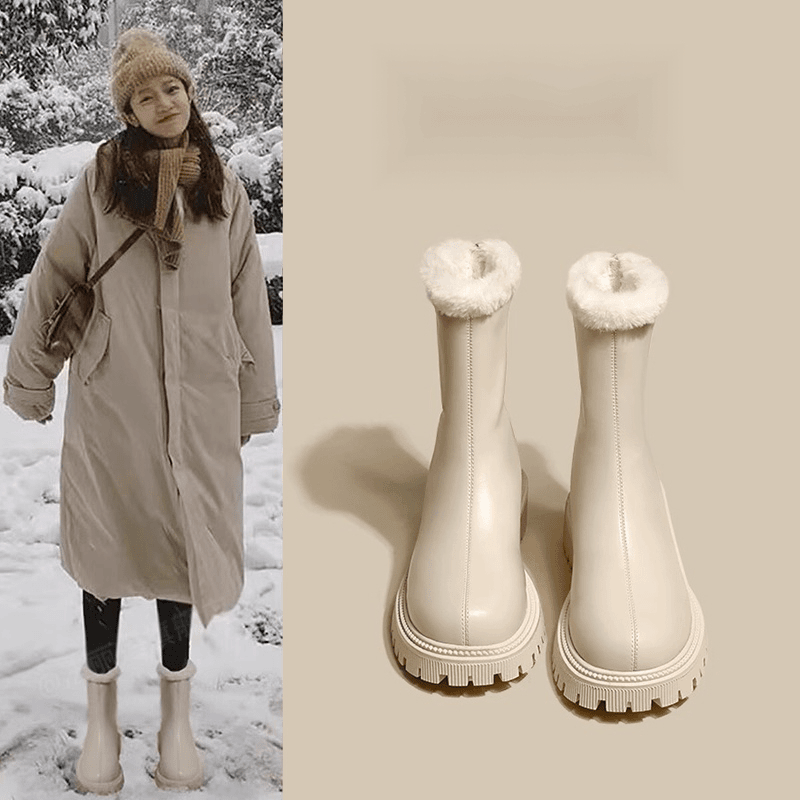 回力瑞雪地靴女秋冬季女鞋加绒加厚防水款白色短靴保暖冬鞋棉鞋