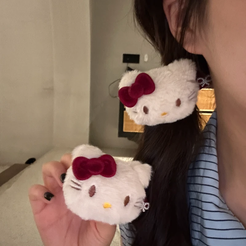 可爱毛绒kt猫发夹秋冬百搭简约ins卡哇伊颜值侧边刘海碎发bb夹