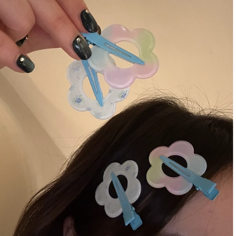 可爱甜美花朵发夹夏季百搭侧边刘海鸭嘴夹小众设计感头饰韩系ins