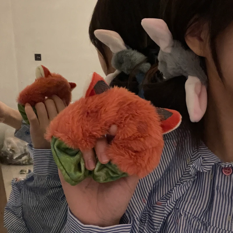 可爱尼可兔子警官狐狸大肠发圈卡通甜美少女秋冬毛绒发绳发饰