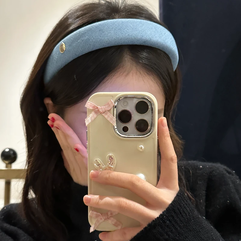 韩系ins蓝色牛仔发箍新款简约百搭海绵高颅顶头箍2025新款发饰