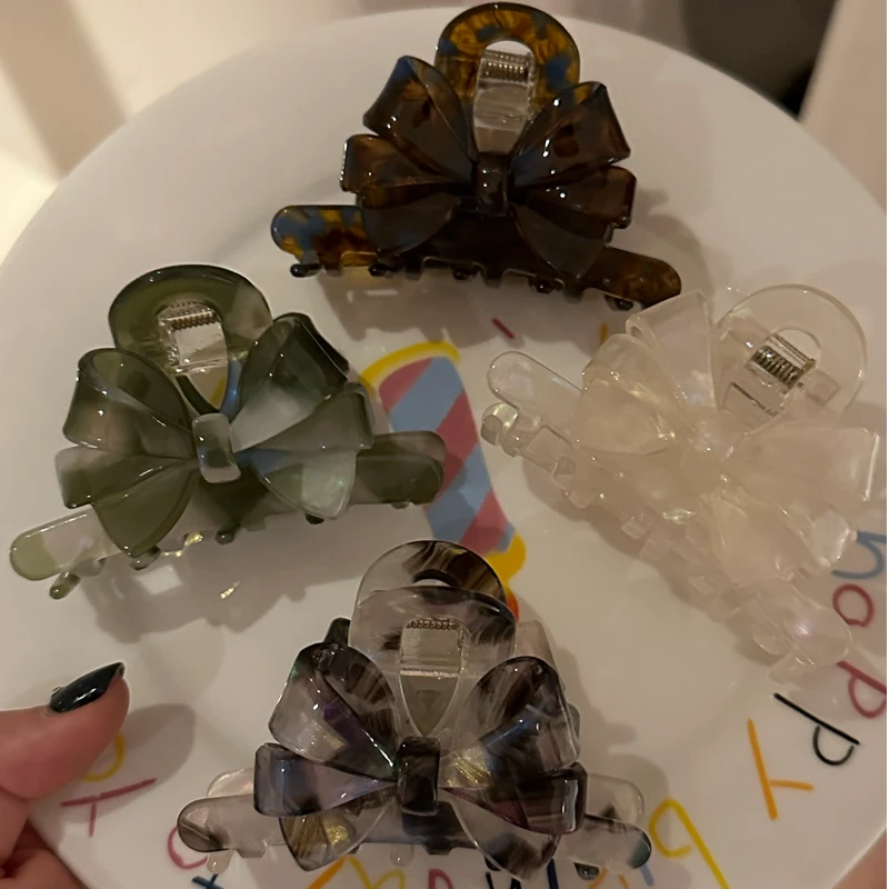 醋酸蝴蝶结夏日清新抓夹甜美可爱气质百搭后脑勺盘发抓法式简约