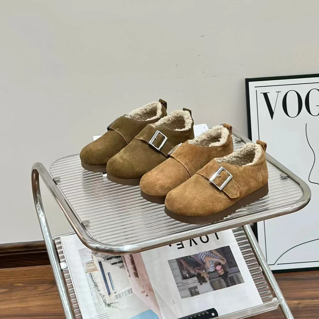 复古勃肯鞋女2024新款冬加绒保暖棉鞋一脚蹬乐福鞋9157