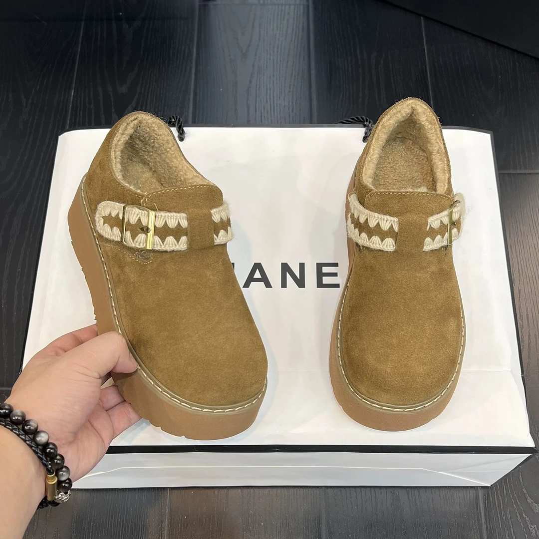 复古厚勃肯鞋2024新款圆头一字带加绒保暖休闲棉鞋 981