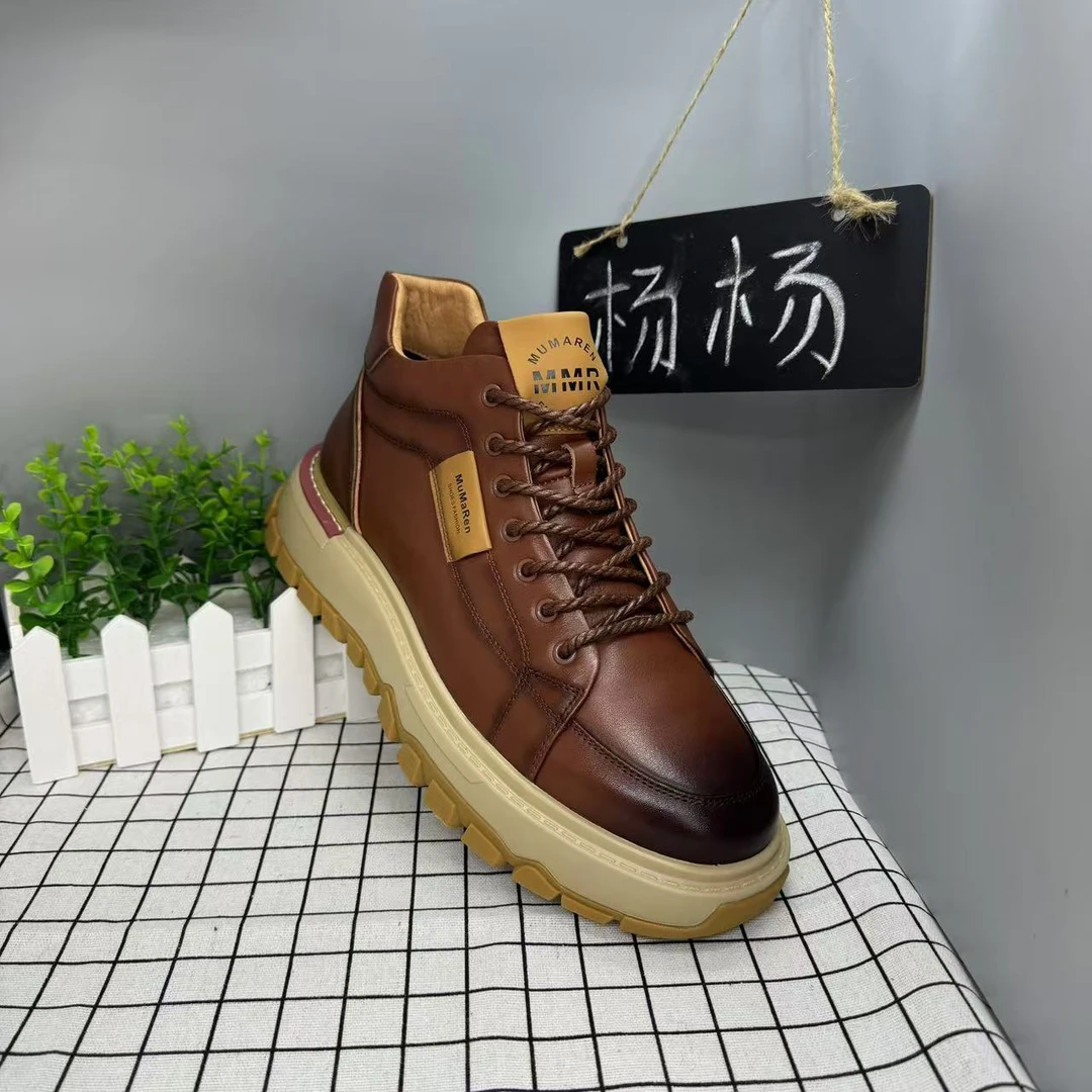 2024新款男厚底复古高帮工装鞋靴子男士短靴潮8995
