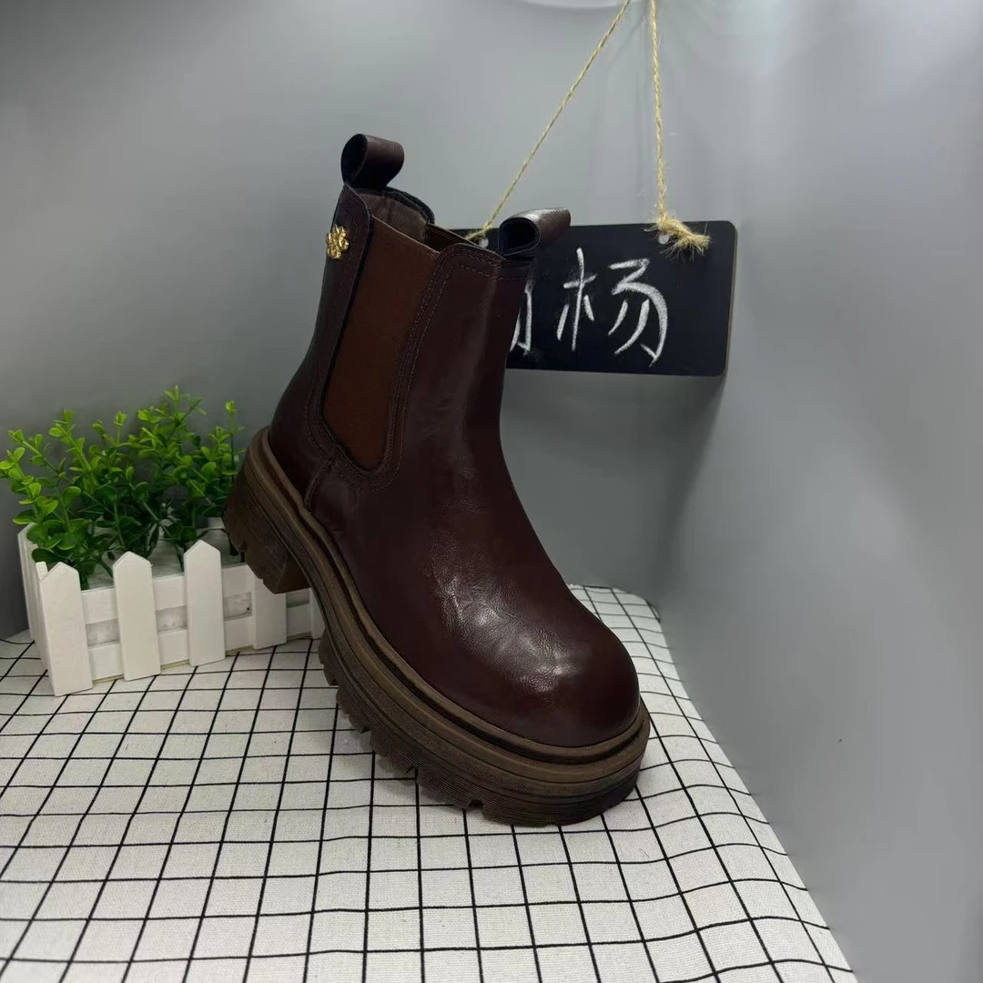 切尔西靴女2024新款秋冬棉靴厚底瘦瘦短靴女鞋烟筒靴62182