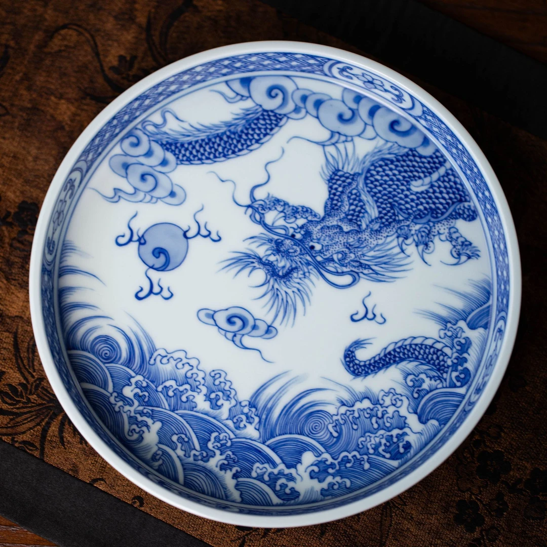 仿清海水穿云龙壶承   景德镇高端陶瓷手工手绘泡茶专用工具