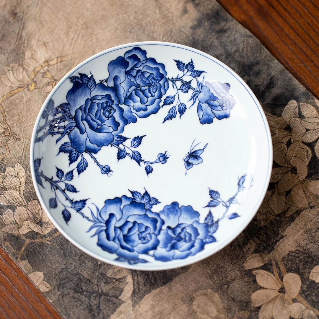 仿明青花玫瑰壶承 景德镇高端手工手绘陶瓷茶具17cm