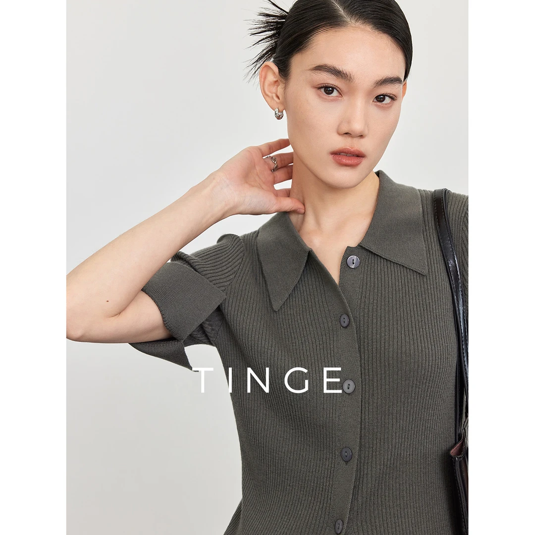 TINGE贴己燕尾polo领针织衫