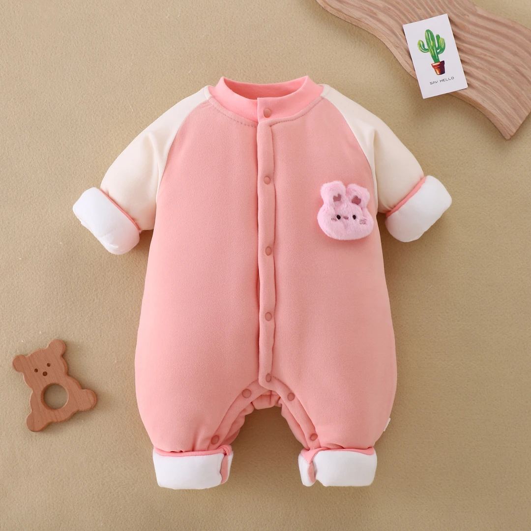 300克冬季加绒加厚无骨宝贝连体棉服婴儿连体衣柔软舒适