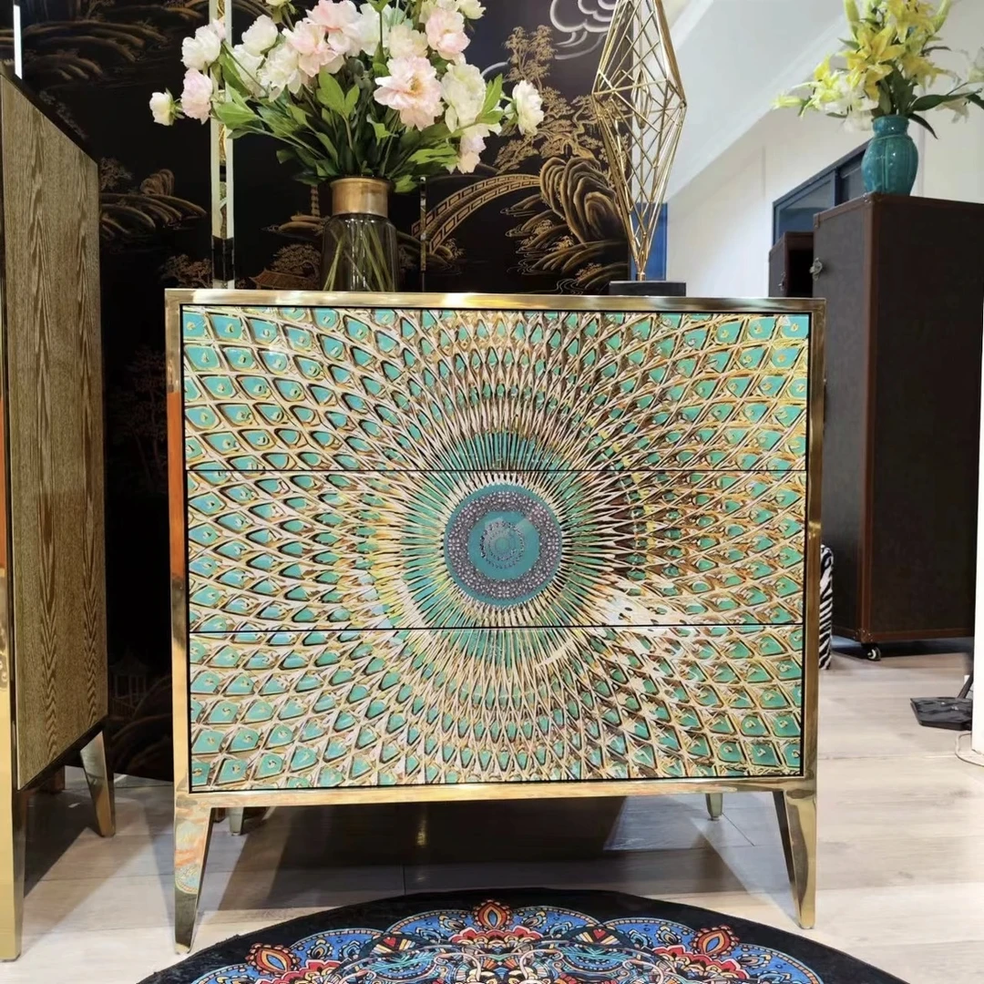 美式轻奢孔雀开屏三斗（90*42*90）