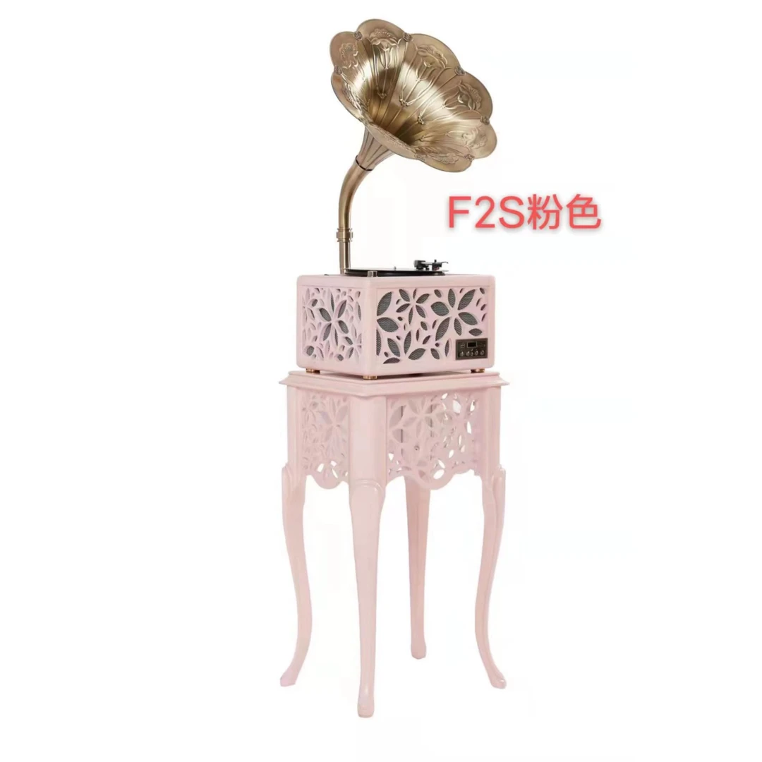 美式高档留声机时尚粉色法式复古黑胶唱片机蓝牙立式唱机成套家具