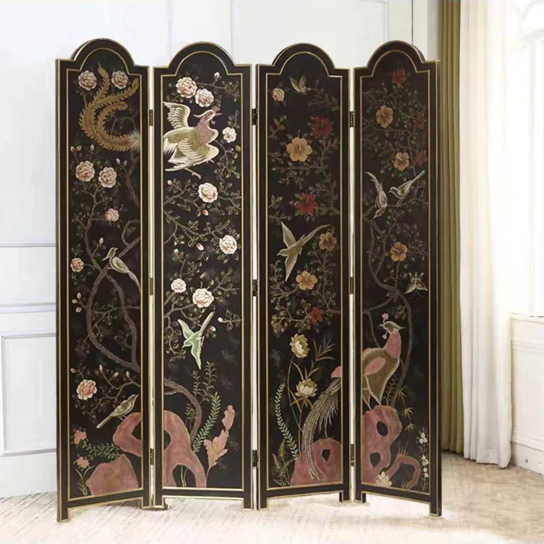 美式复古屏风隔断入户玄关折叠双面欧式手绘奢华进门客厅折屏