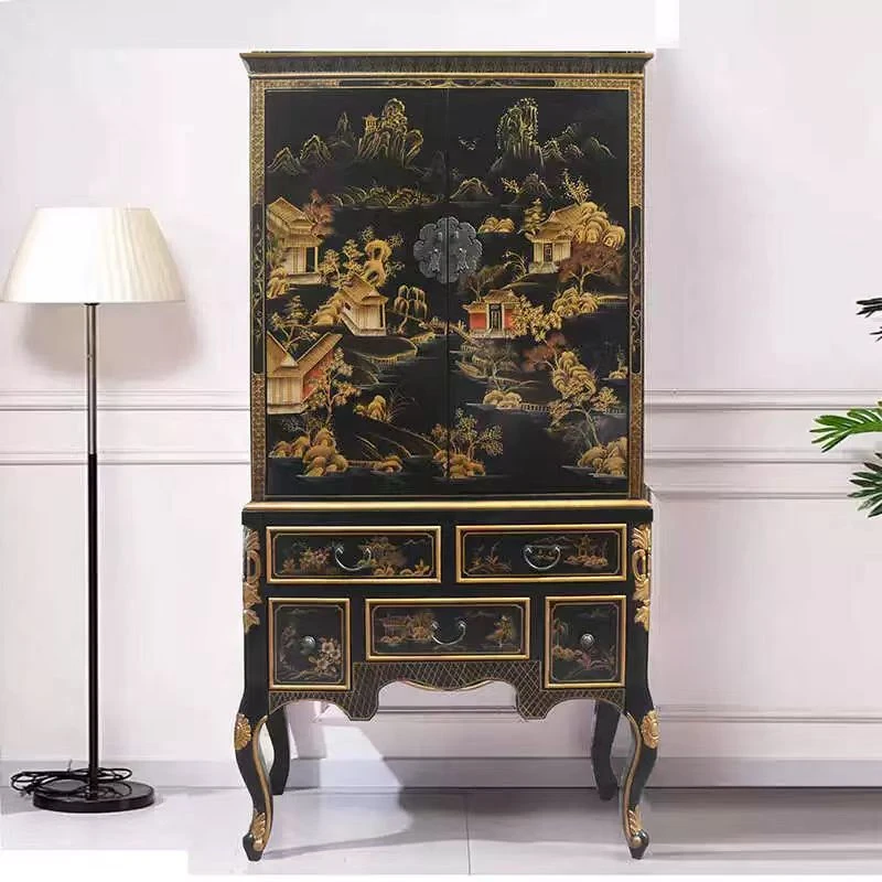 新中式古典手绘衣柜高柜玄关柜储物柜装饰柜酒柜