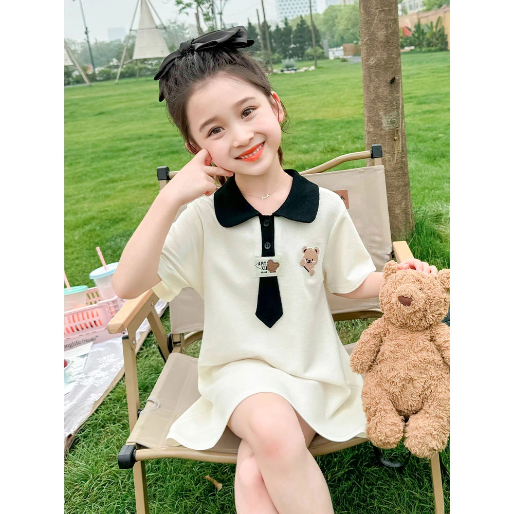 女童夏季Polo领裙子2025新款儿童洋气学院风小女孩宝宝夏装连衣裙
