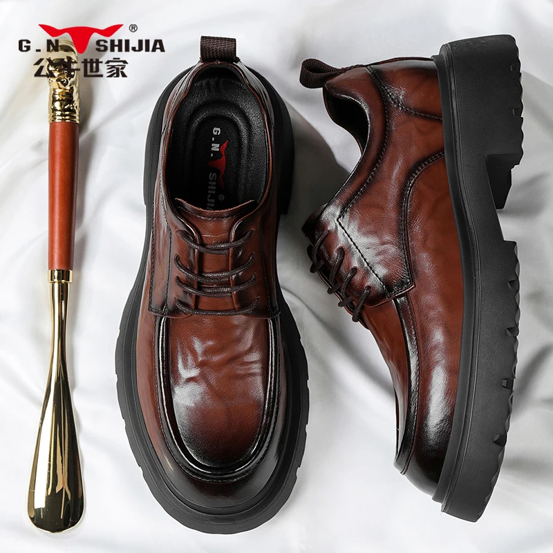 公牛世家男鞋正装商务真皮皮鞋2025春季男士复古英伦风结婚新郎鞋