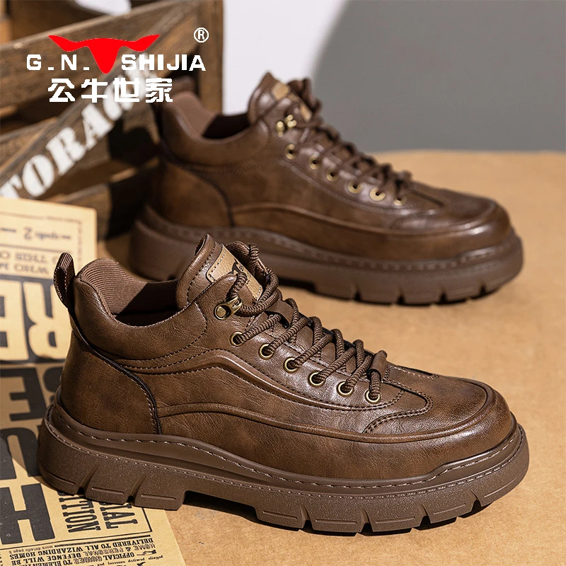 公牛世家马丁靴男鞋2025冬季新款厚底高级感皮靴耐磨复古男款靴子